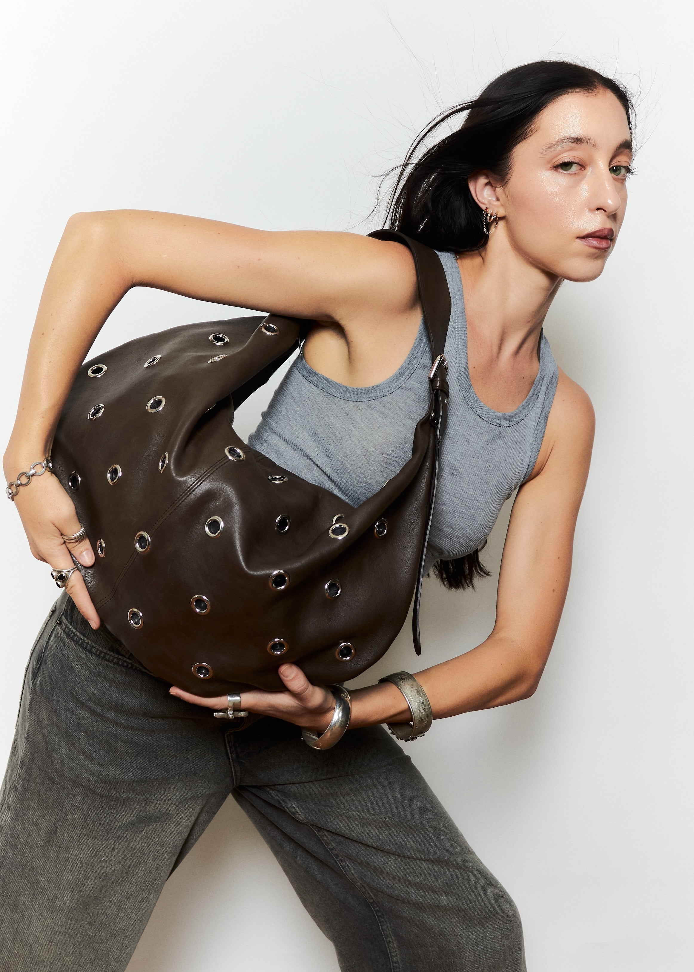 The 407 Grommet Hobo in Brown