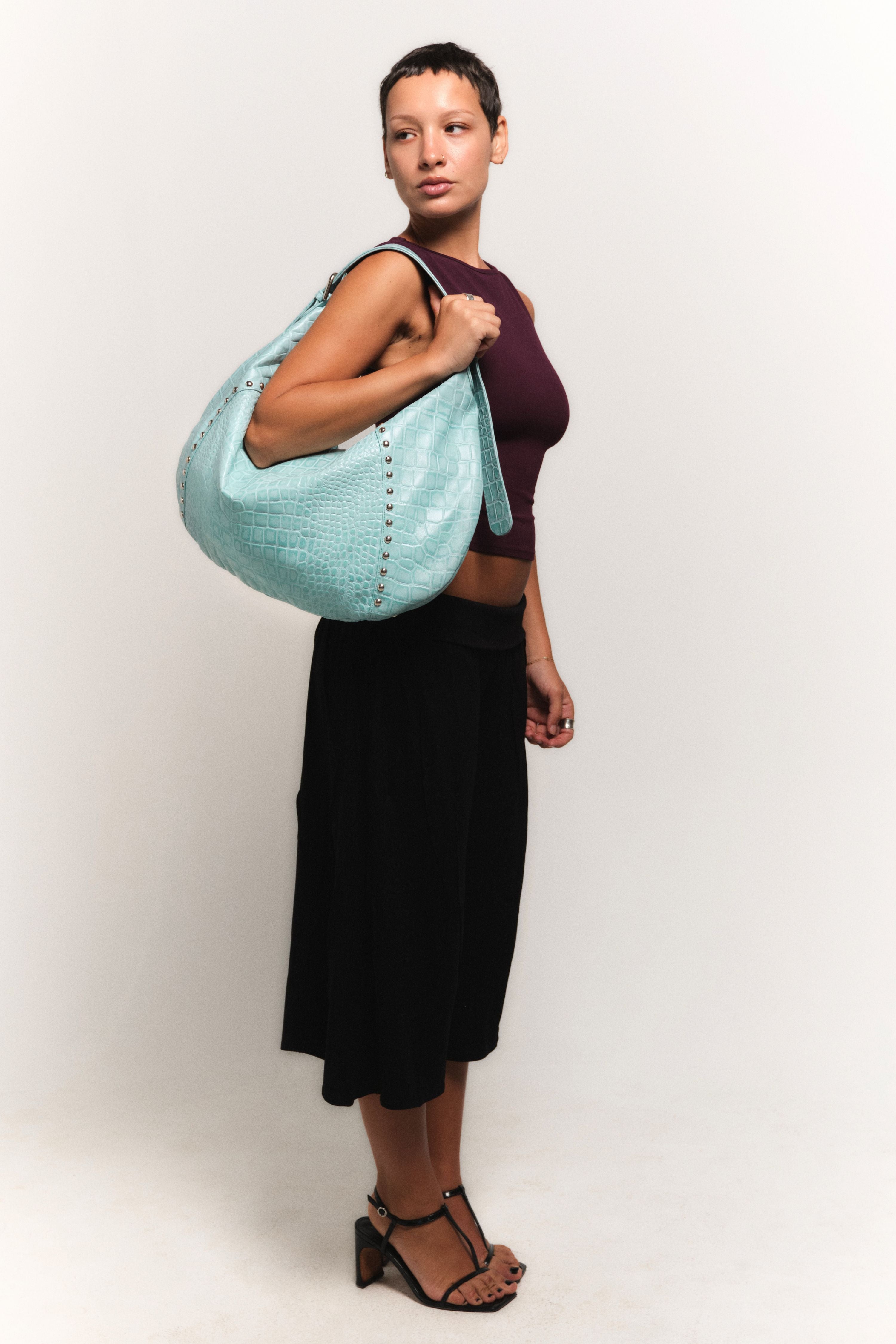 The Maxi 407 Hobo in Aqua Croc
