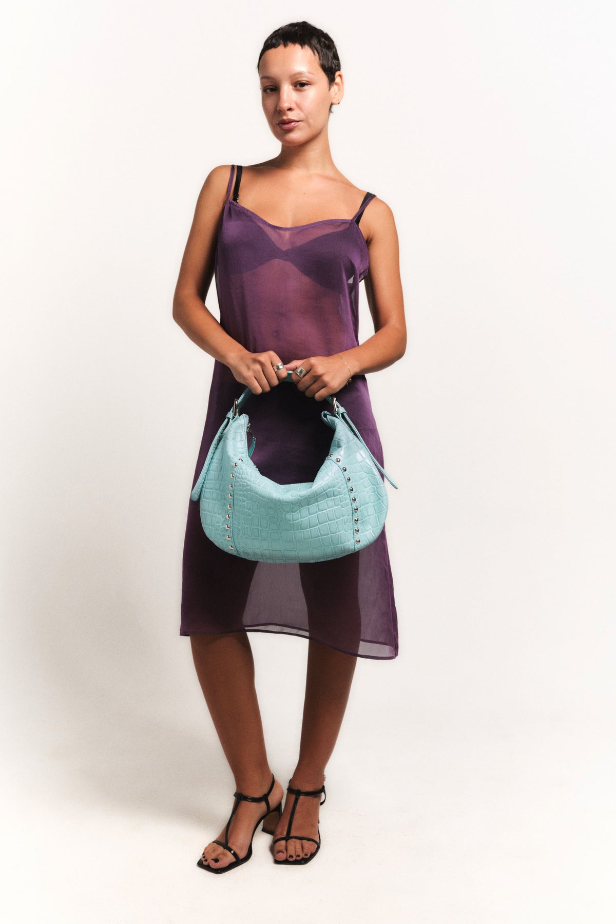 The Mini 407 Hobo in Aqua Croc