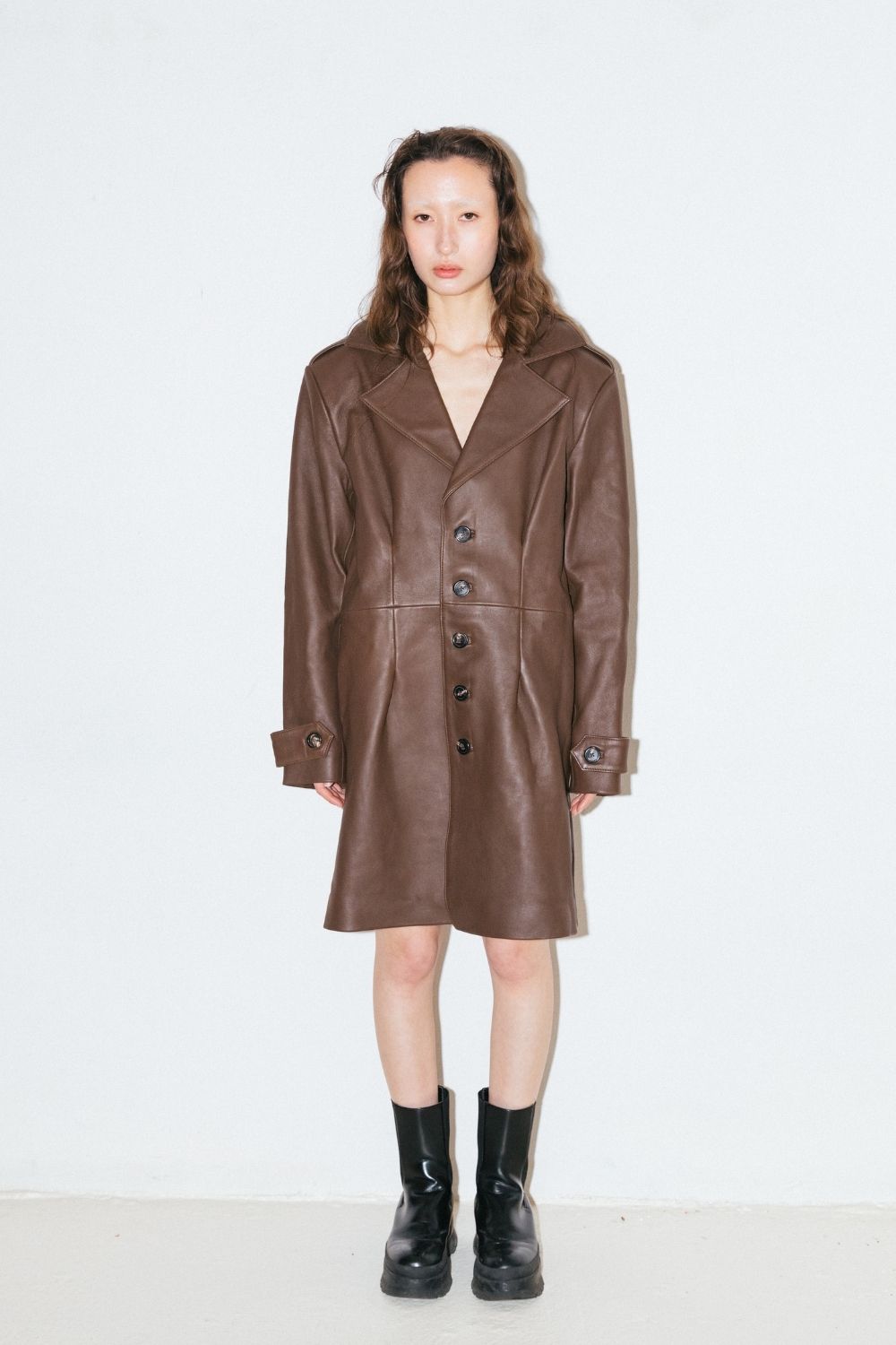 The Darted Leather Coat in Espresso