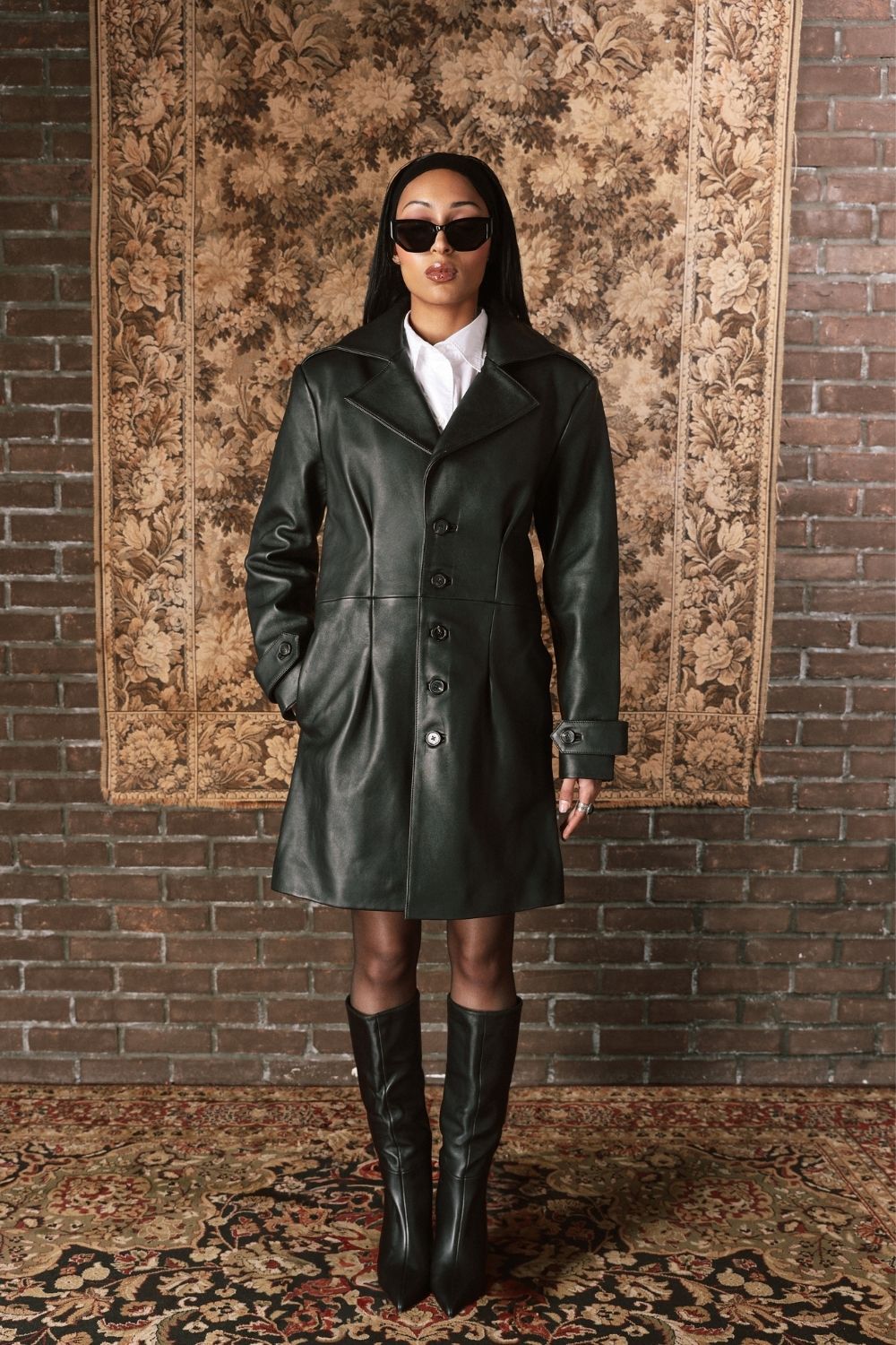 The Darted Leather Coat in Black