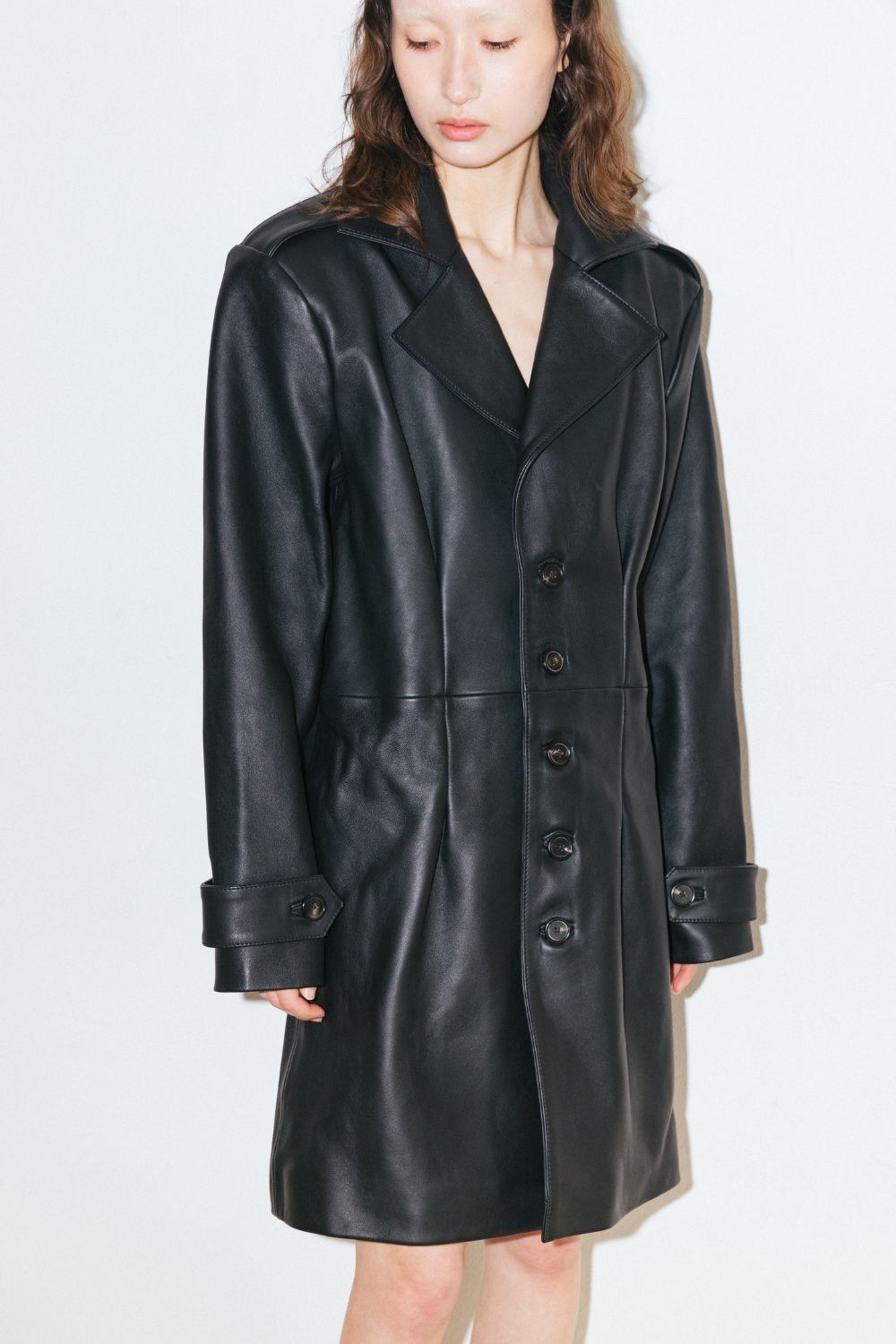 The Darted Leather Coat in Black